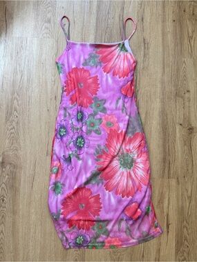 Pink Floral Slip Dress with Spaghetti Straps